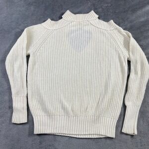 Free People Sweater XS Half Moon Bay Pullover Cream ColdShoulder Knit LongSleeve